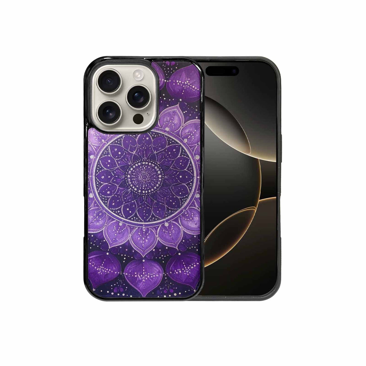 iPhone 16 Pro Case — Purple Mandala Bohemian Print Edge To, Unique Phone Case Design