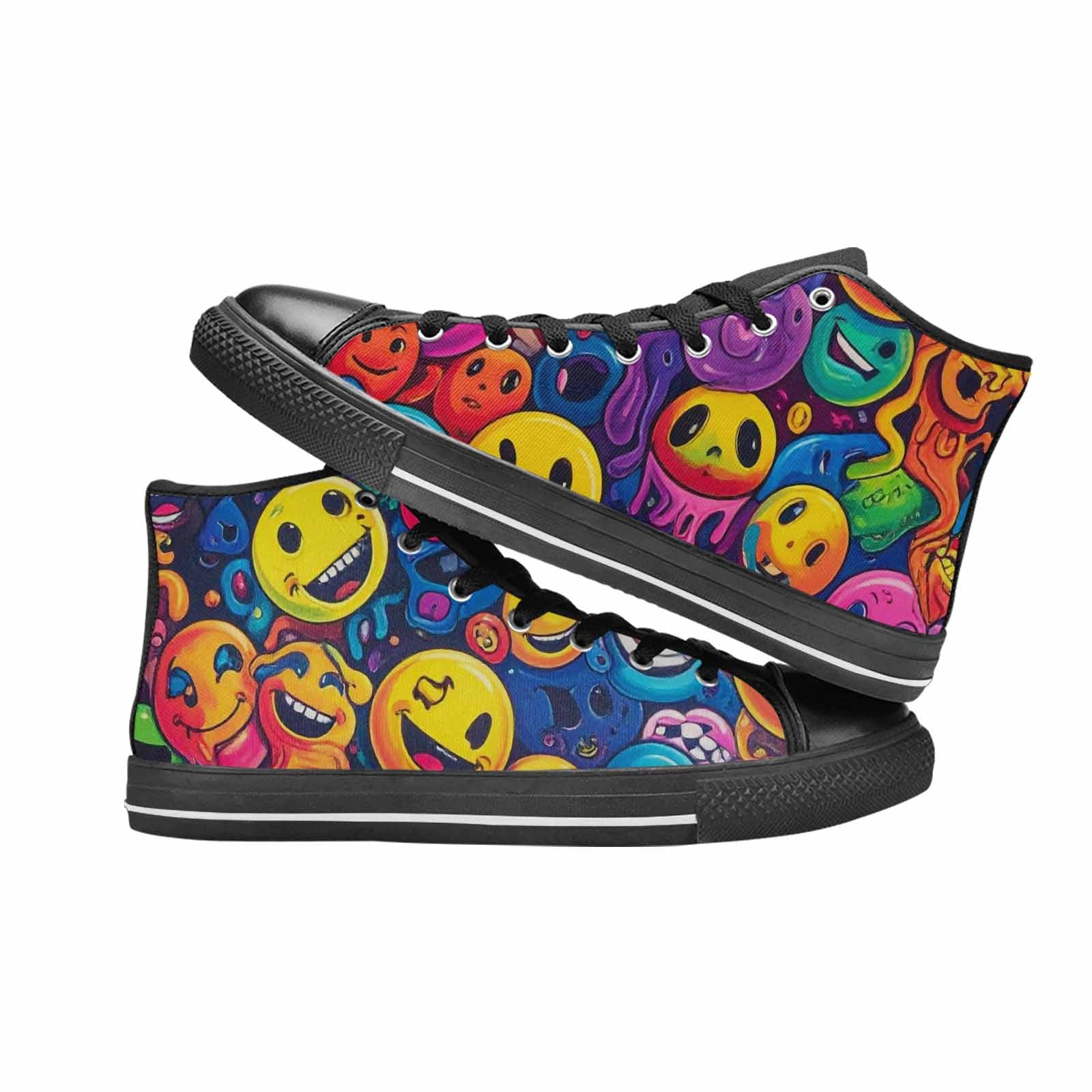 MEN'S Yellow Smiley Face High Top Canvas Aesthetic Custom Shoes