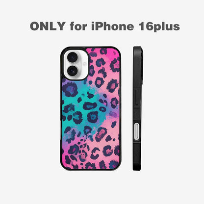 iPhone 16 Plus Case — Leopard Neon Pink Teal Airbrush, Unique Phone Case Design