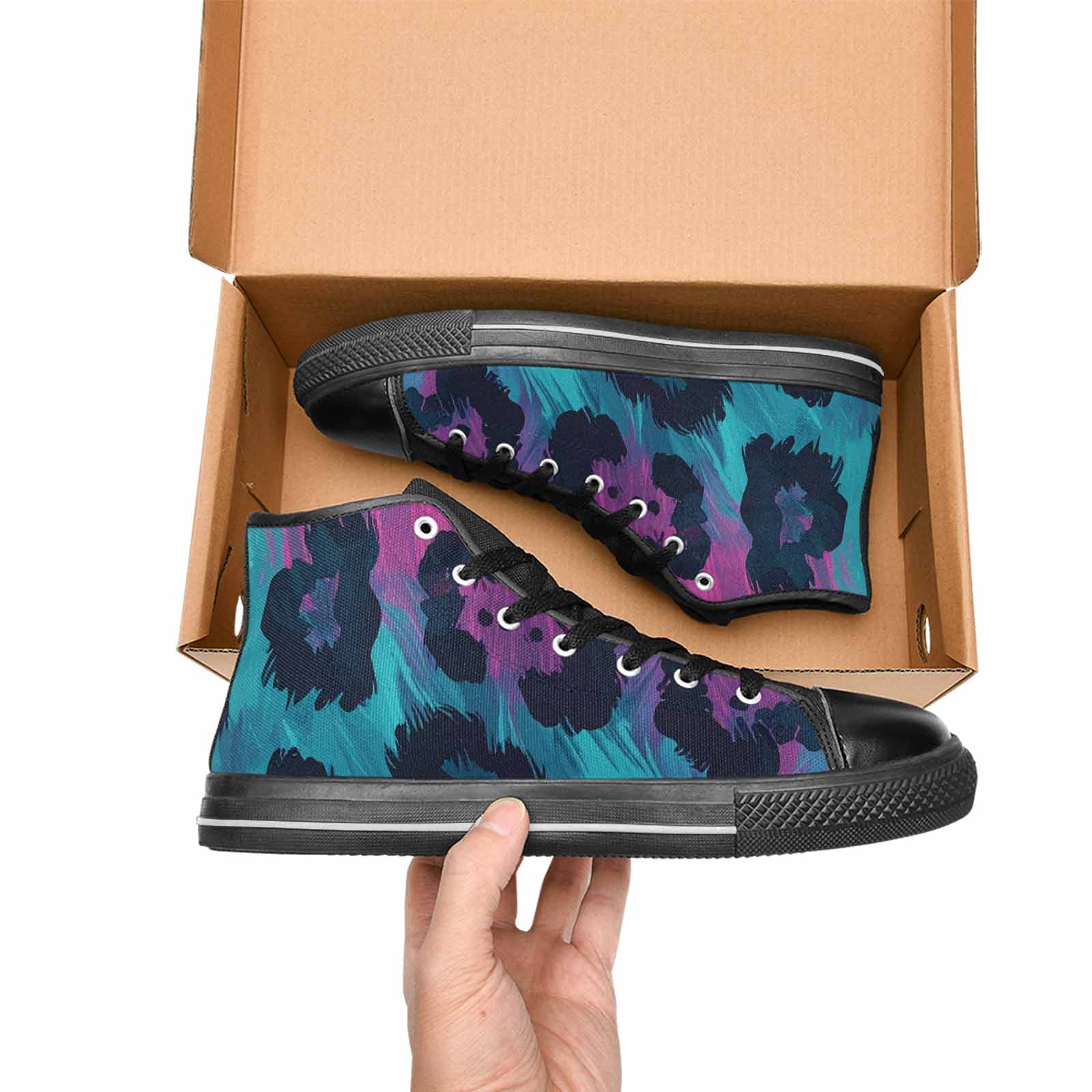 MEN'S Leopard Neon Pink Teal Airbrush High Top Canvas Cottagecore Custom Sneakers