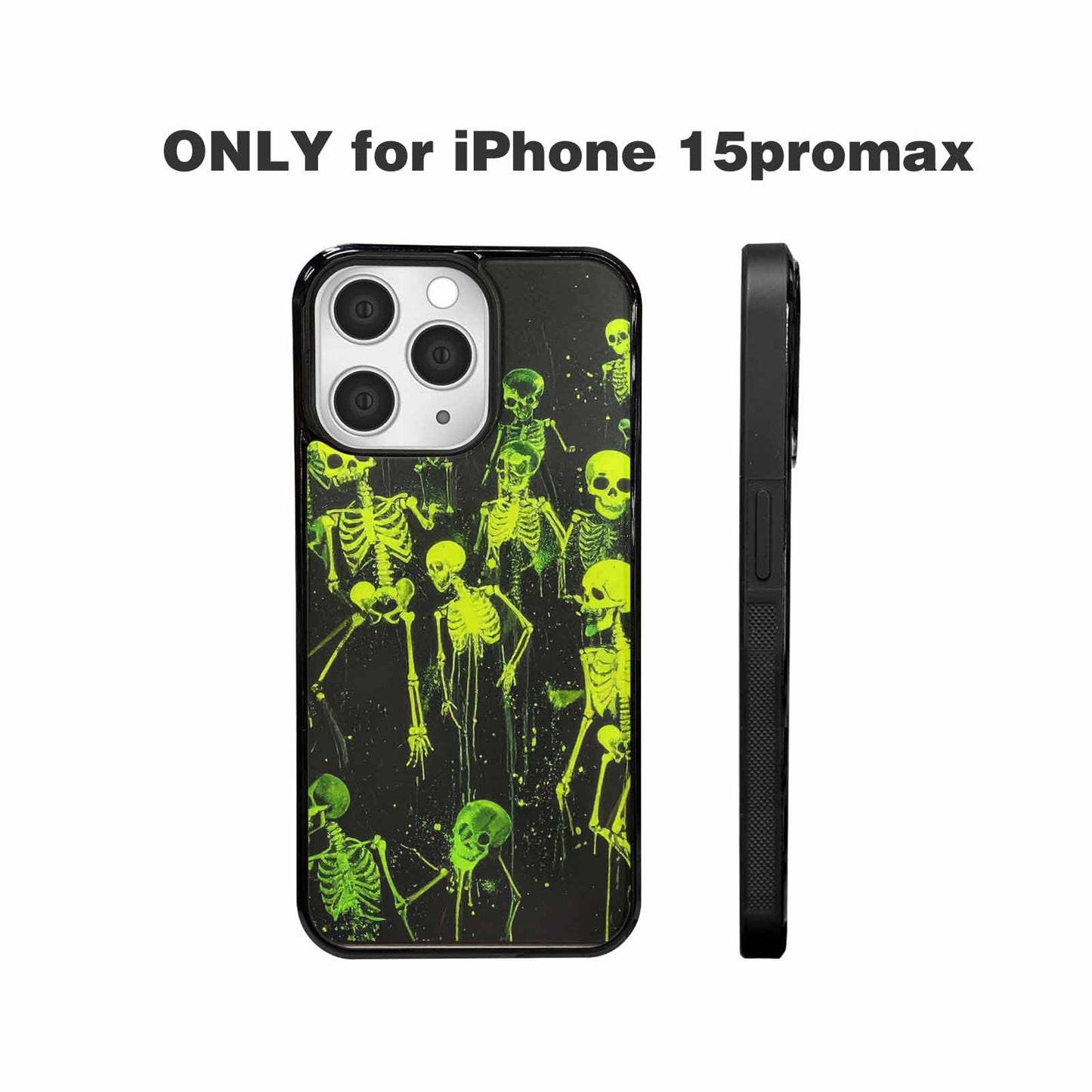 iPhone 15 Pro Max Case — Skeletons Neon Green Glow Skeletons Pattern, Custom Designed Case Cover