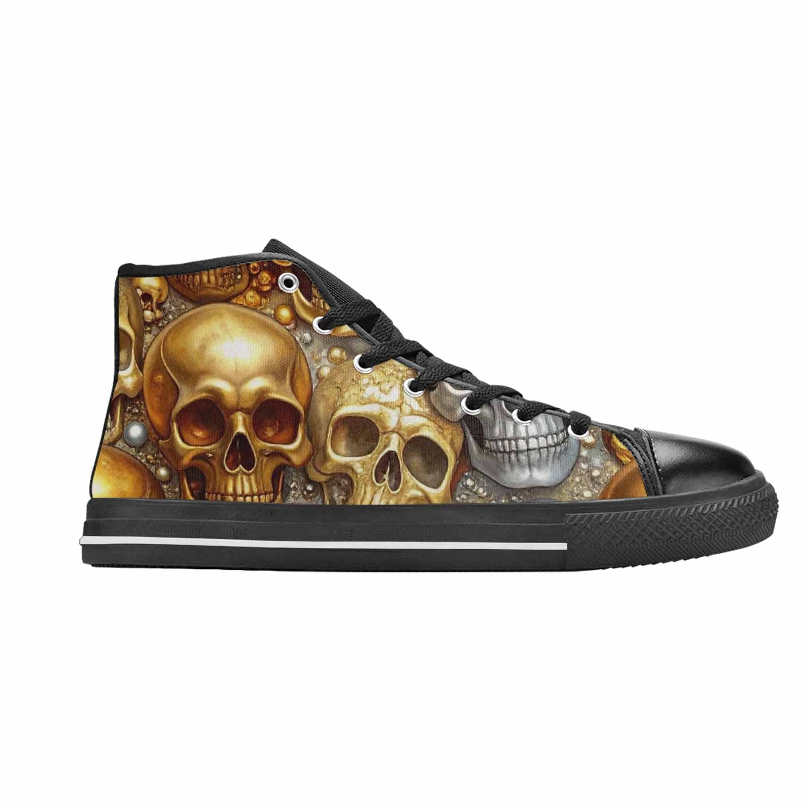 WOMEN'S Skulls - Metallic-Chrome- High Top Canvas Cottagecore Custom Shoes