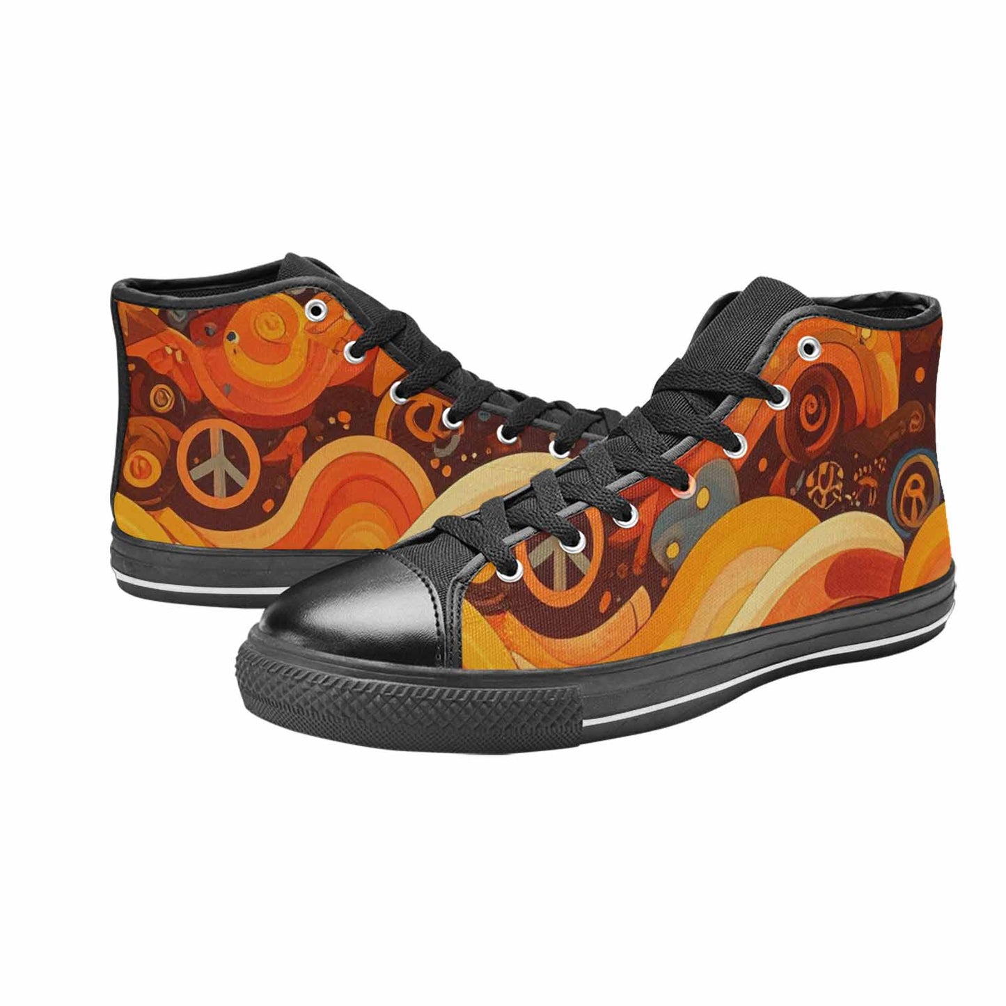 WOMEN'S Groovy 70S Peace High Top Canvas Vibrant Chaos Shoes