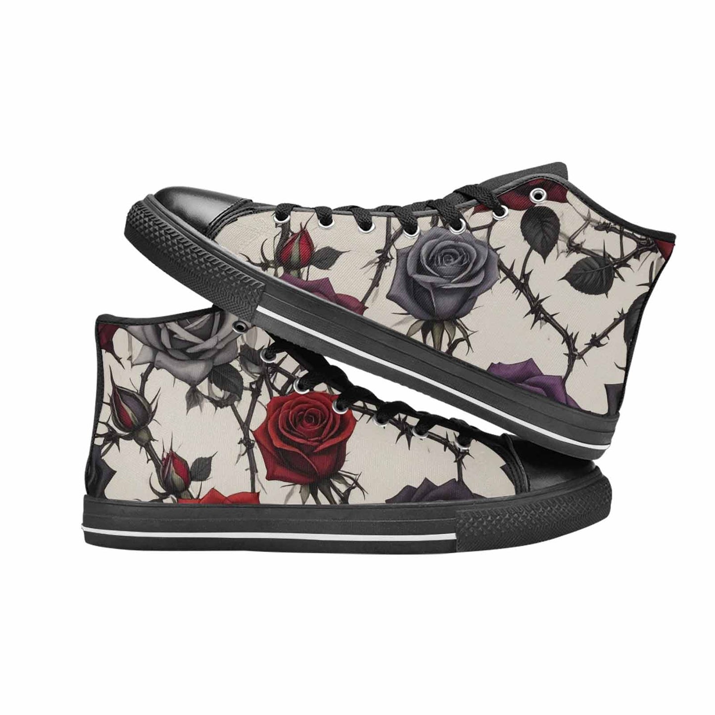 MEN'S Black Gothic Rose High Top Canvas Neon Fantasy Shoes