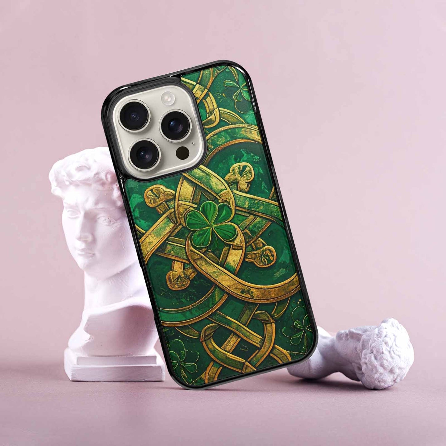 iPhone 16 Pro Case — Irish Celtic Knot Pattern Shamrocks Seamless, Custom Print Case Cover