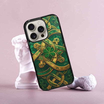iPhone 16 Pro Case — Irish Celtic Knot Pattern Shamrocks Seamless, Custom Print Case Cover