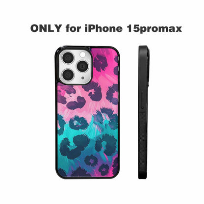 iPhone 15 Pro Max Case — Leopard Neon Pink Teal Airbrush, Custom Printed Phone Case