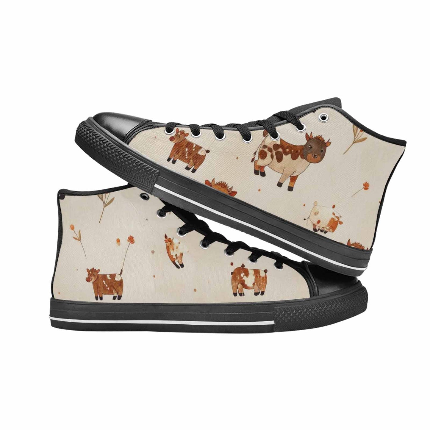 WOMEN'S Cow Animal Print High Top Canvas Neon Fantasy Custom Shoes