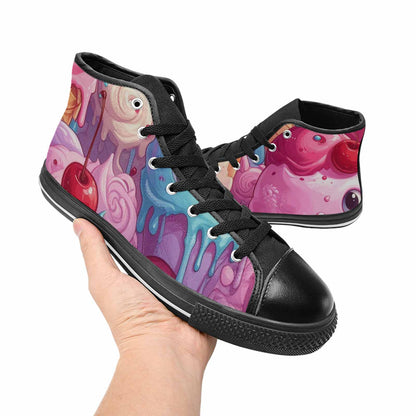MEN'S Melting Icecream Monster Cherry High Top Canvas Wallpaper Art Shoes