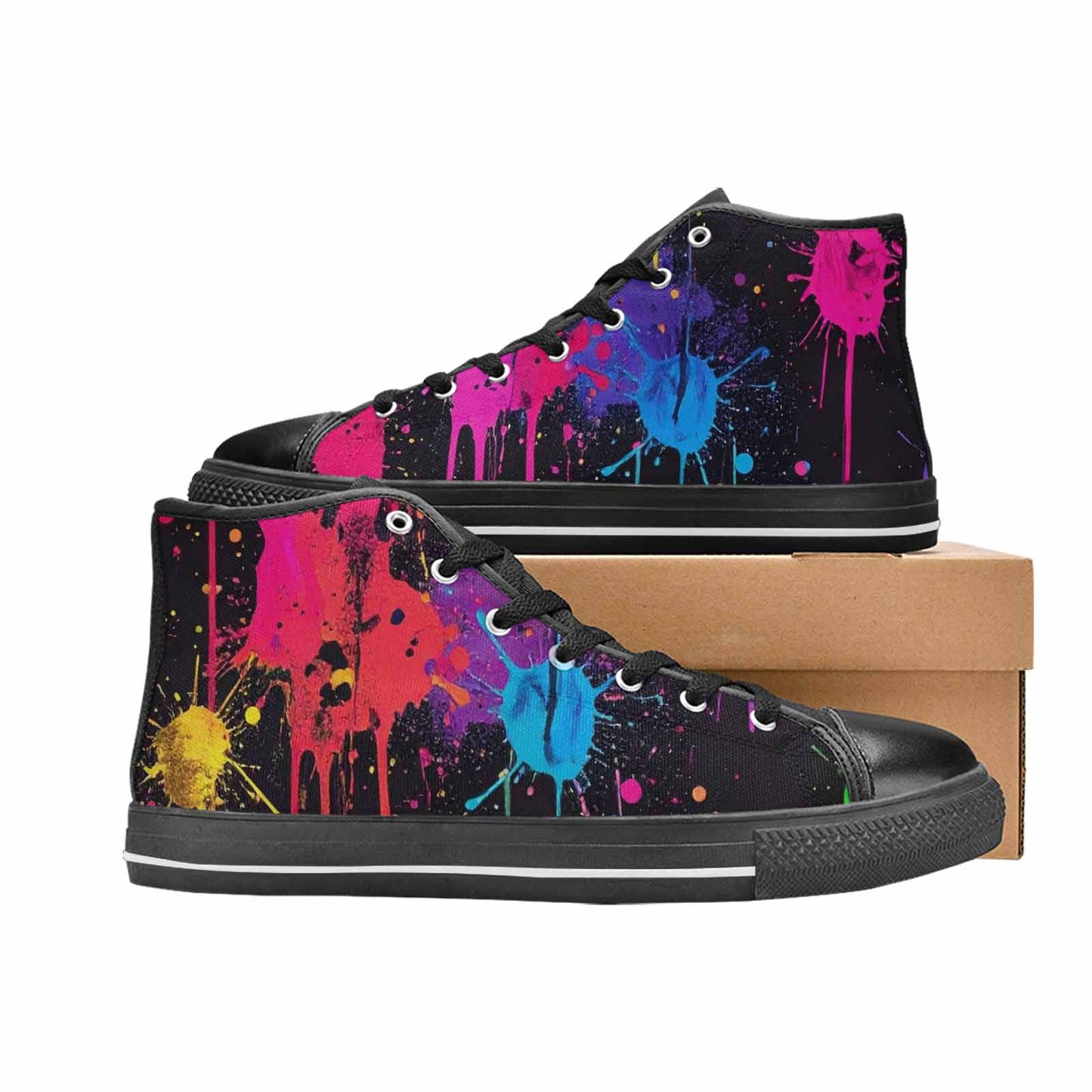 WOMEN'S Paint Splatter High Top Canvas Grunge Custom Shoes