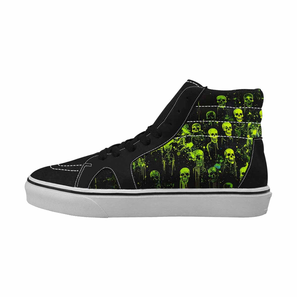 WOMEN'S Skulls Neon Green Glow High Top Canvas Statement Wallpaper Art Custom Sneakers