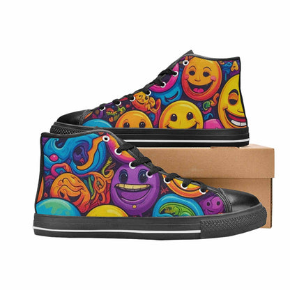 MEN'S Yellow Smiley Face High Top Canvas Dreamcore Sneakers