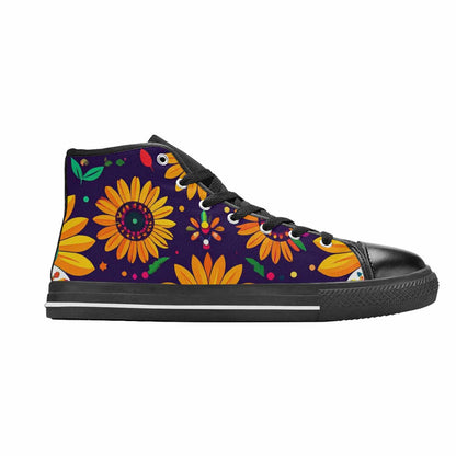 MEN'S Sunflowers And Skulls High Top Canvas Vivid Sneakers