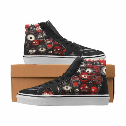 WOMEN'S Monsters Black & Red Ink High Top Canvas Statement Cottagecore Custom Sneakers