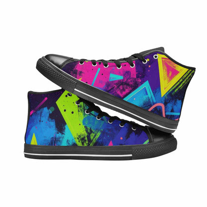 WOMEN'S Memphis Squiggles Triangles Dots High Top Canvas Cottagecore Custom Sneakers