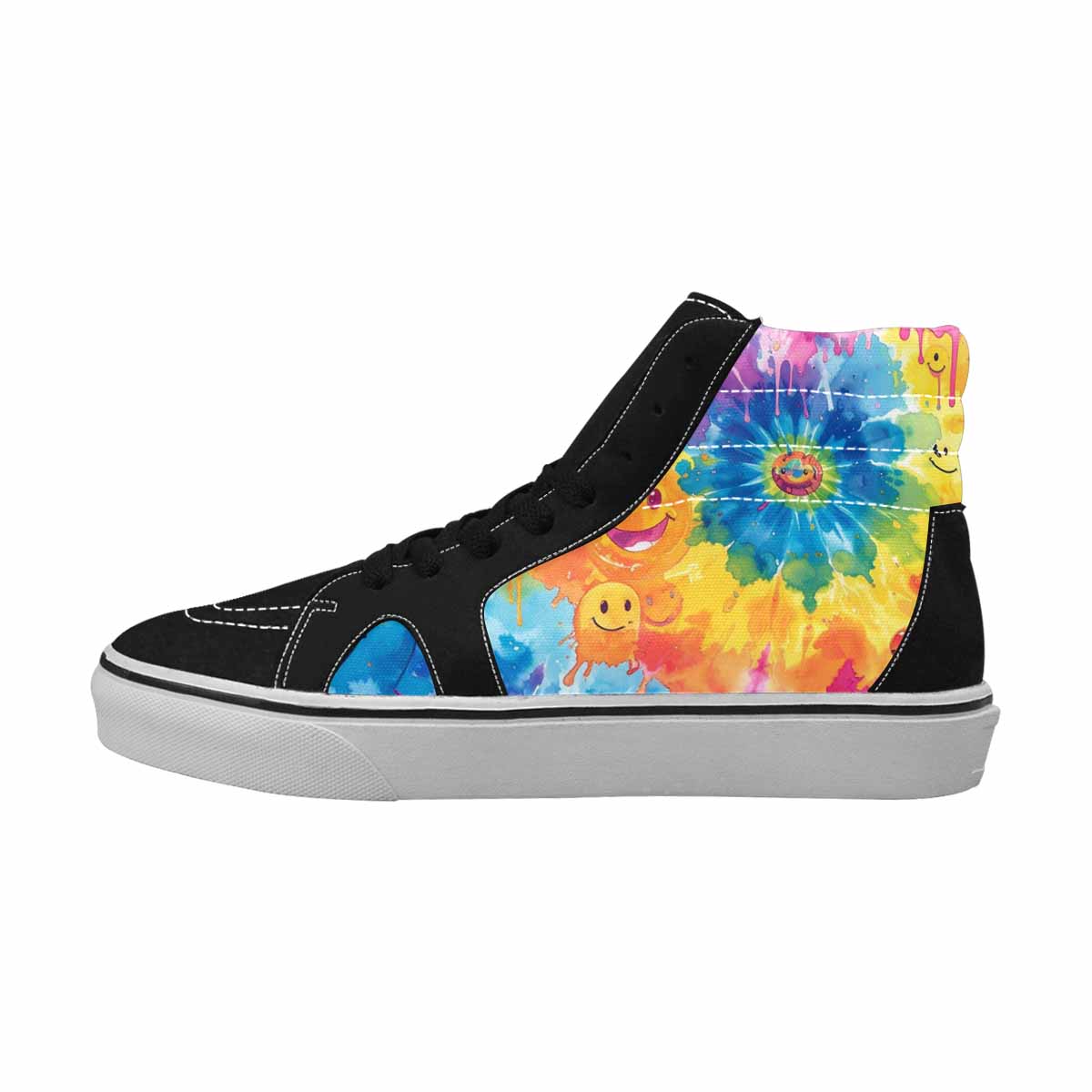 MEN'S Smiley Facessmiley Faces  High Top Canvas Vibrant Chaos Custom Sneakers