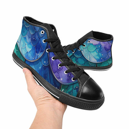 WOMEN'S Mermaid Scale High Top Canvas Dark Academia Custom Shoes