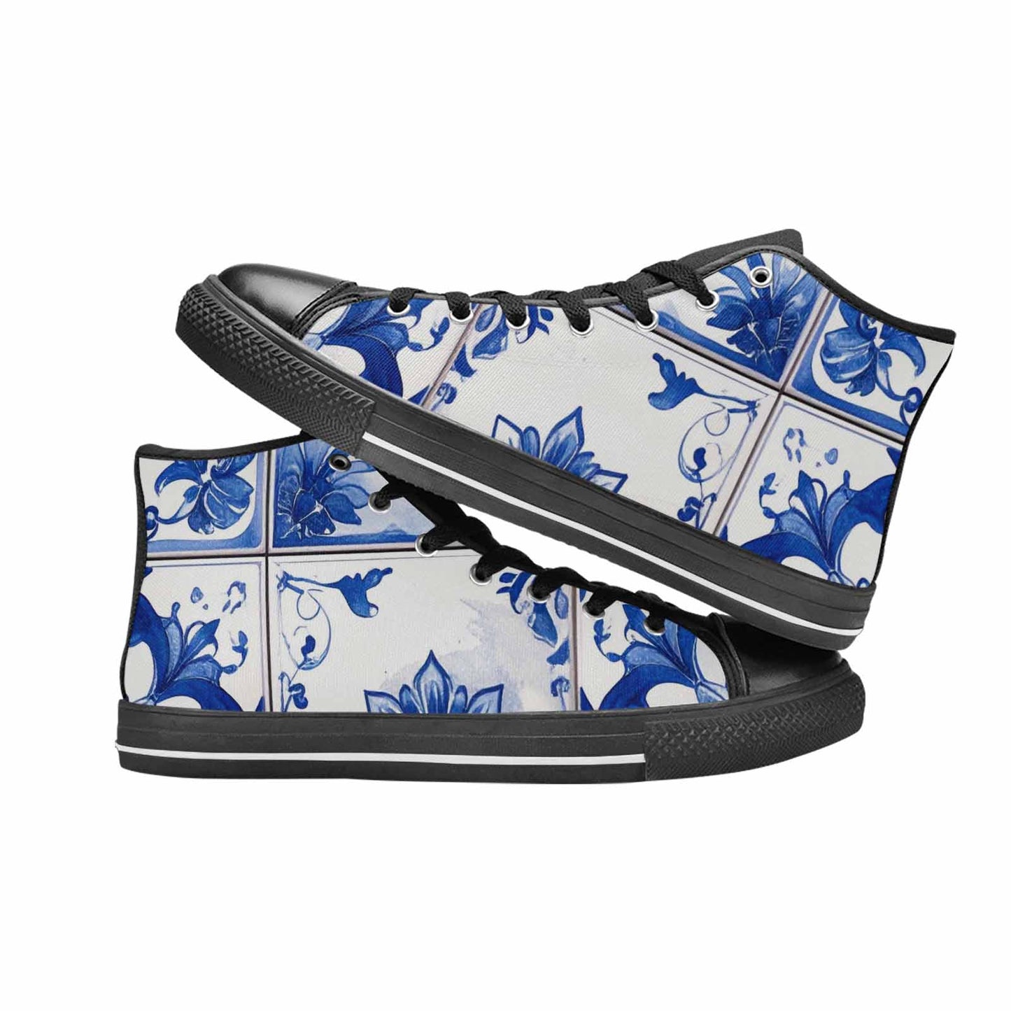 WOMEN'S Talavera Tile Floral High Top Canvas Vibrant Chaos Custom Shoes