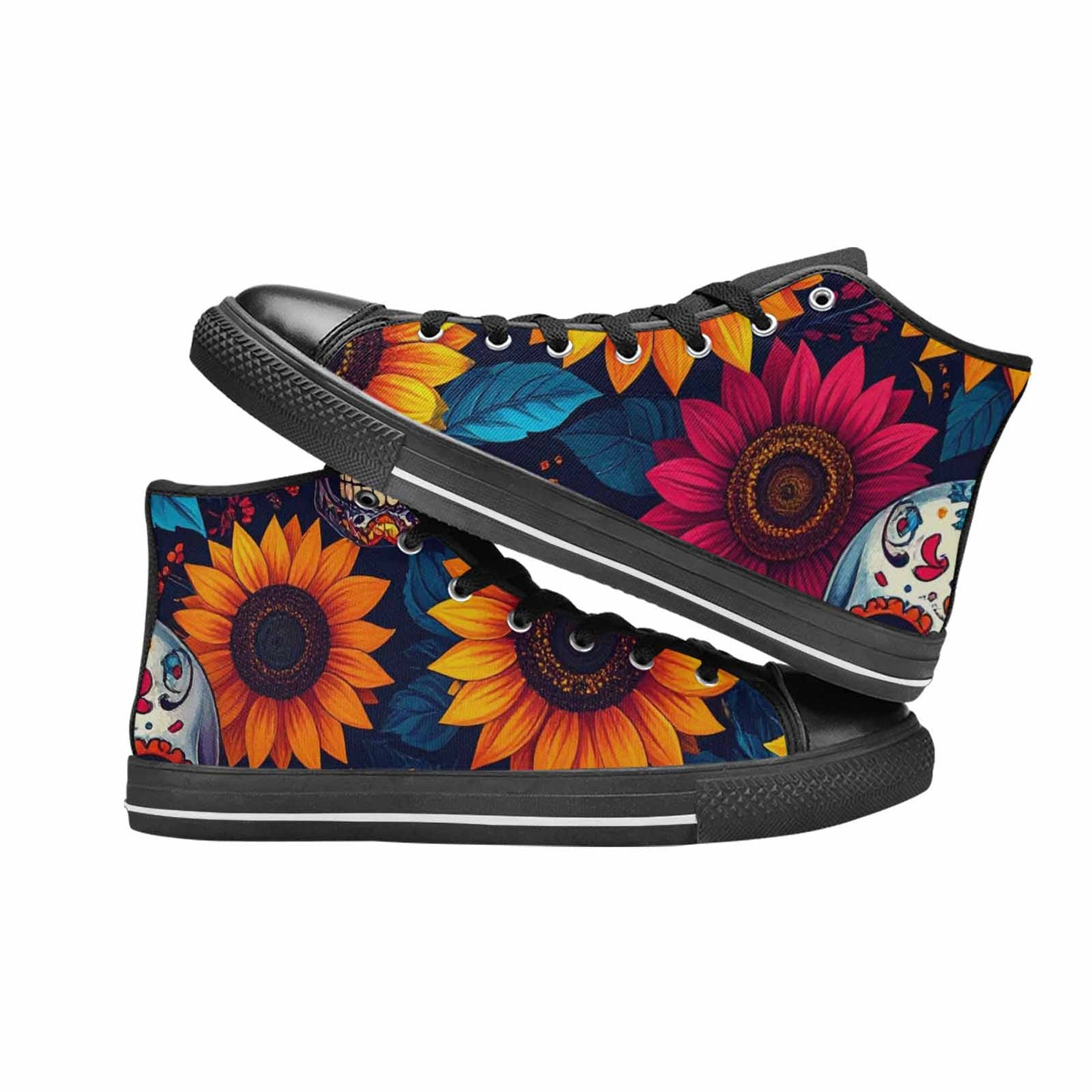 WOMEN'S Sunflower Skulls Print High Top Canvas Dark Academia Shoes