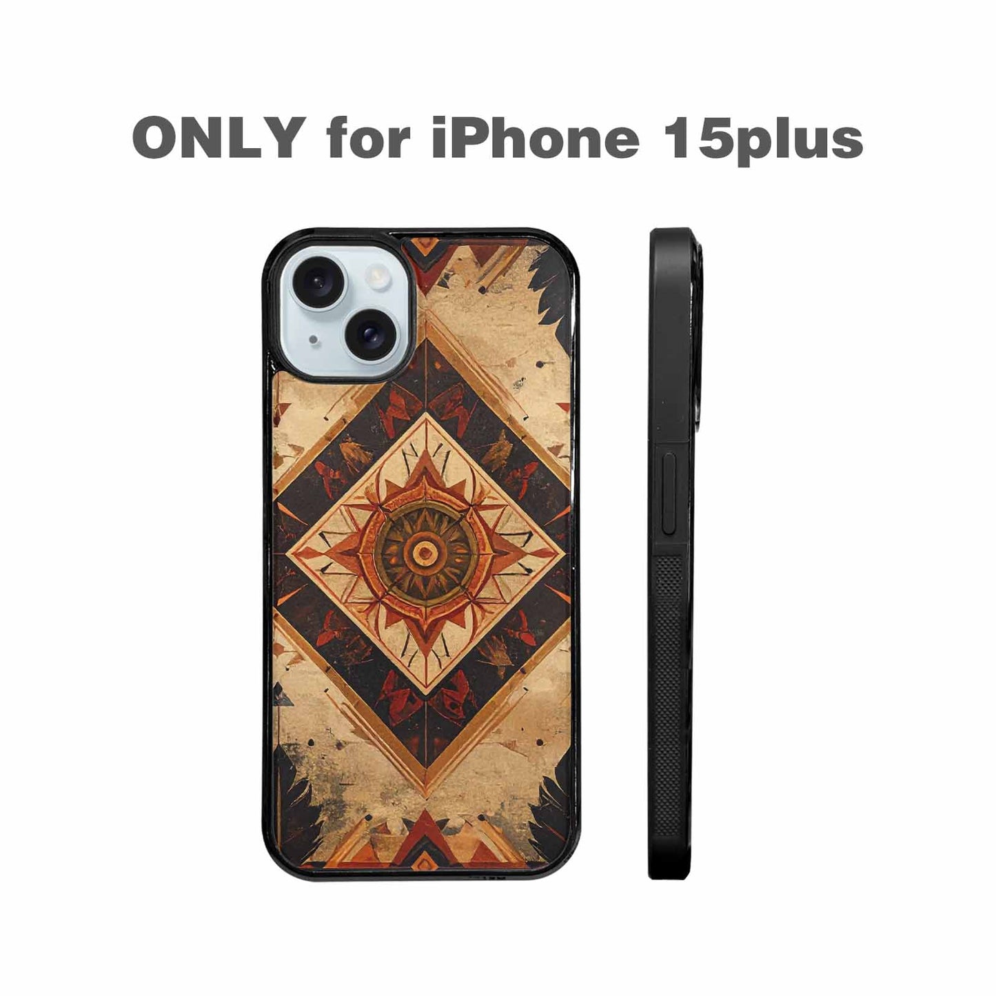 iPhone 15 Plus Case — Native American Geometric Pattern Arrows Feathers, Custom Designed Case Cover