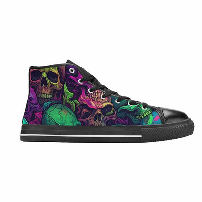 WOMEN'S Skulls - Neon High Top Canvas Wallpaper Art Shoes