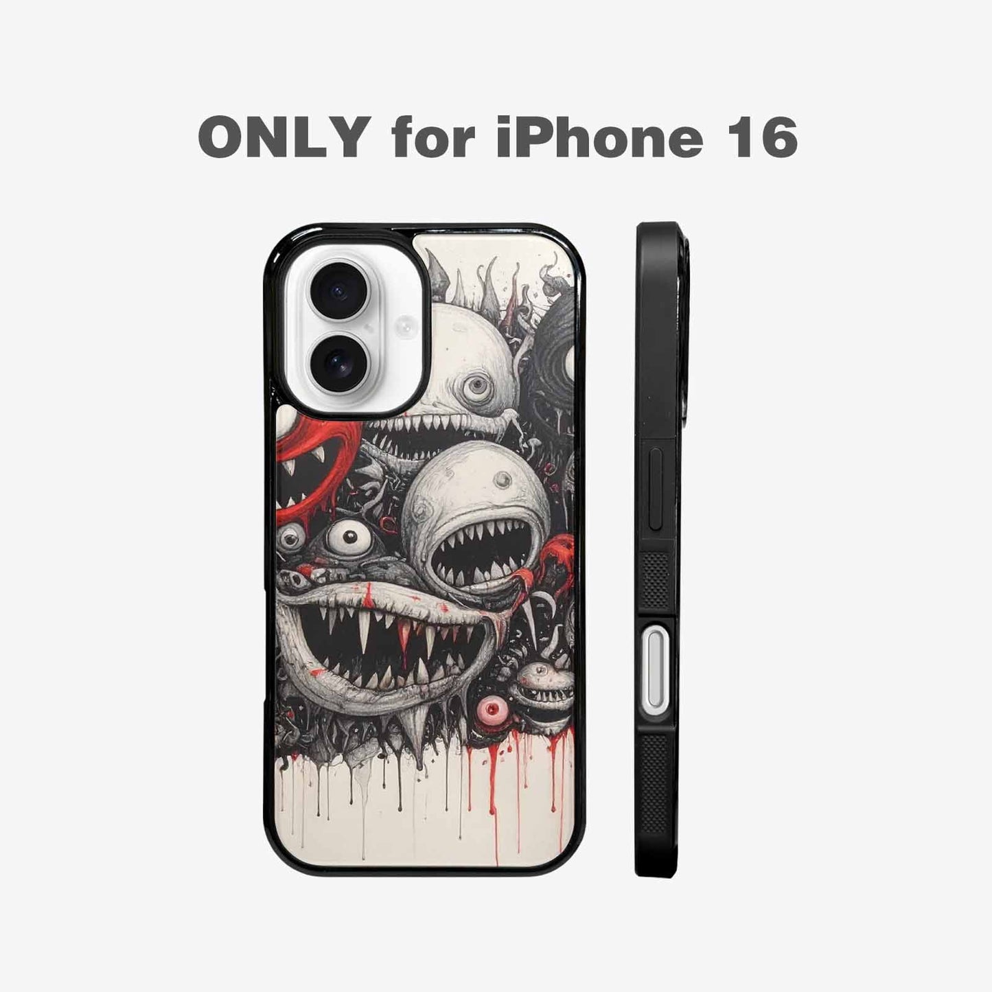 iPhone 16 Case — Multi Eye Monster Black Red Ink, Custom Art Phone Cover