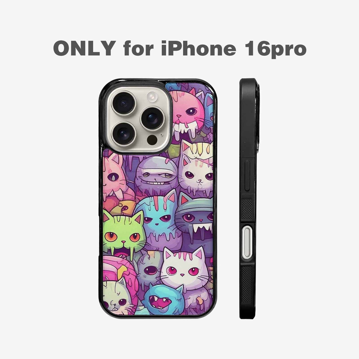 iPhone 16 Pro Case — Pastel Gore Cat Character Pattern Hundreds, Custom Phone Case