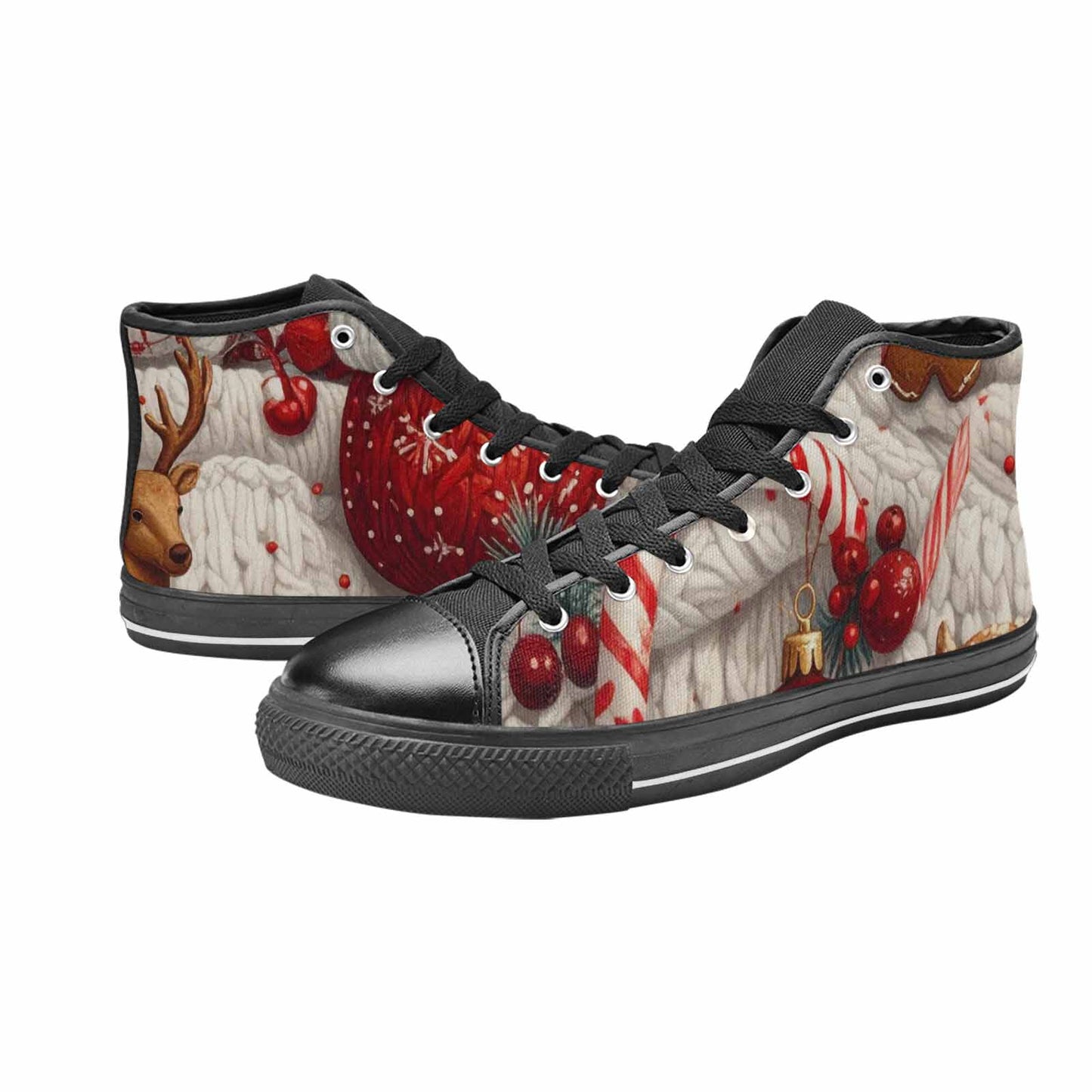 WOMEN'S Christmas Holly Snowflake High Top Canvas Vibrant Chaos Sneakers