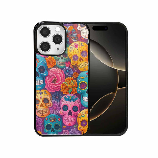iPhone 15 Pro Max Case — Ornate Candy Color Skull Pattern Hundreds, Custom Designed Case Cover
