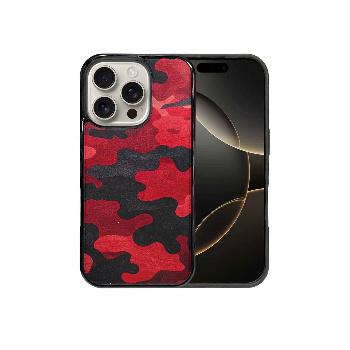iPhone 16 Pro Case — Tactical Camo Red Black, Customized Protective Case