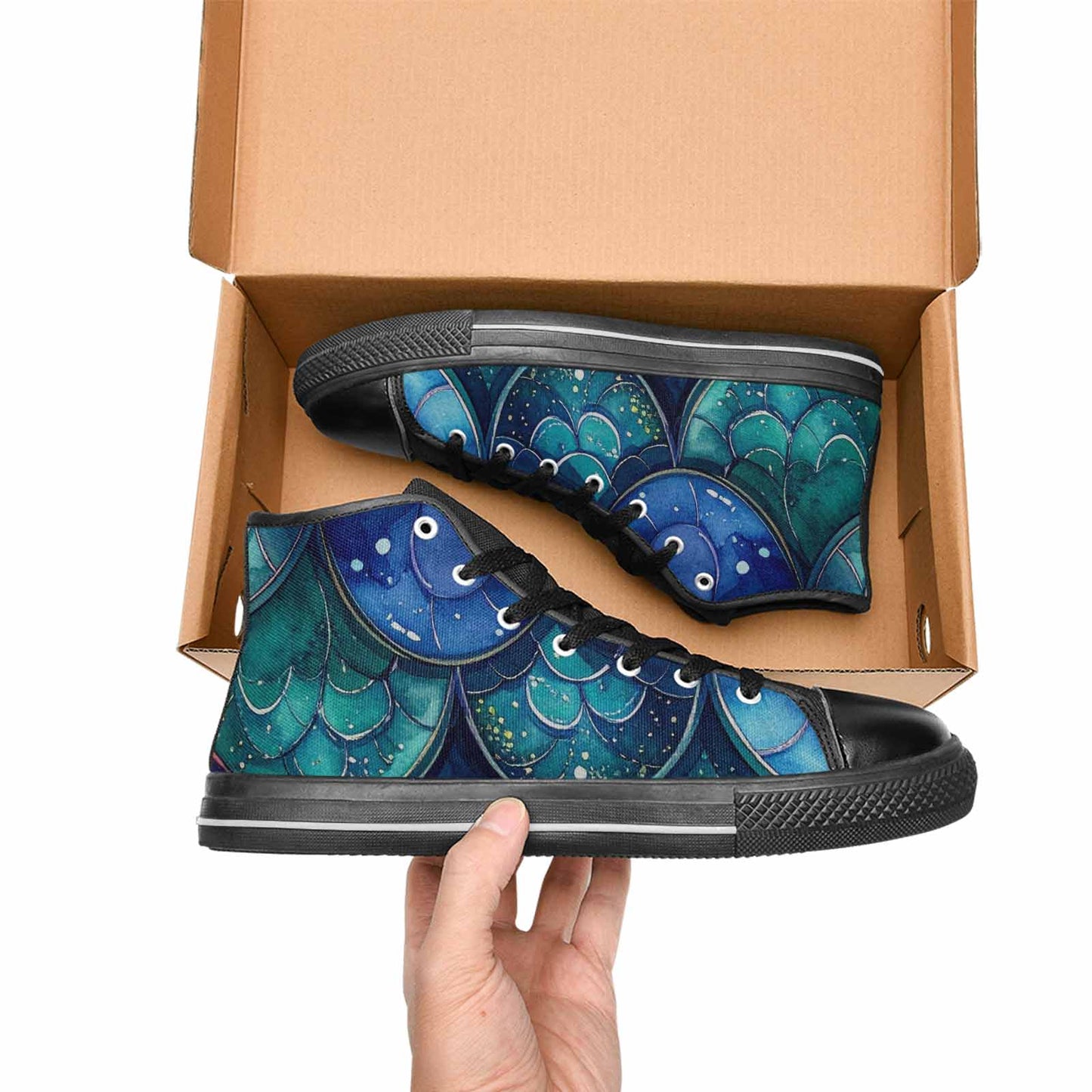 MEN'S Mermaid Scale High Top Canvas Wallpaper Art Shoes