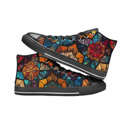 MEN'S Stained Glass Kaleidoscope High Top Canvas Surreal Custom Sneakers