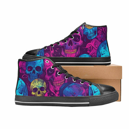WOMEN'S Tie Dye Skulls Print High Top Canvas Neon Fantasy Shoes
