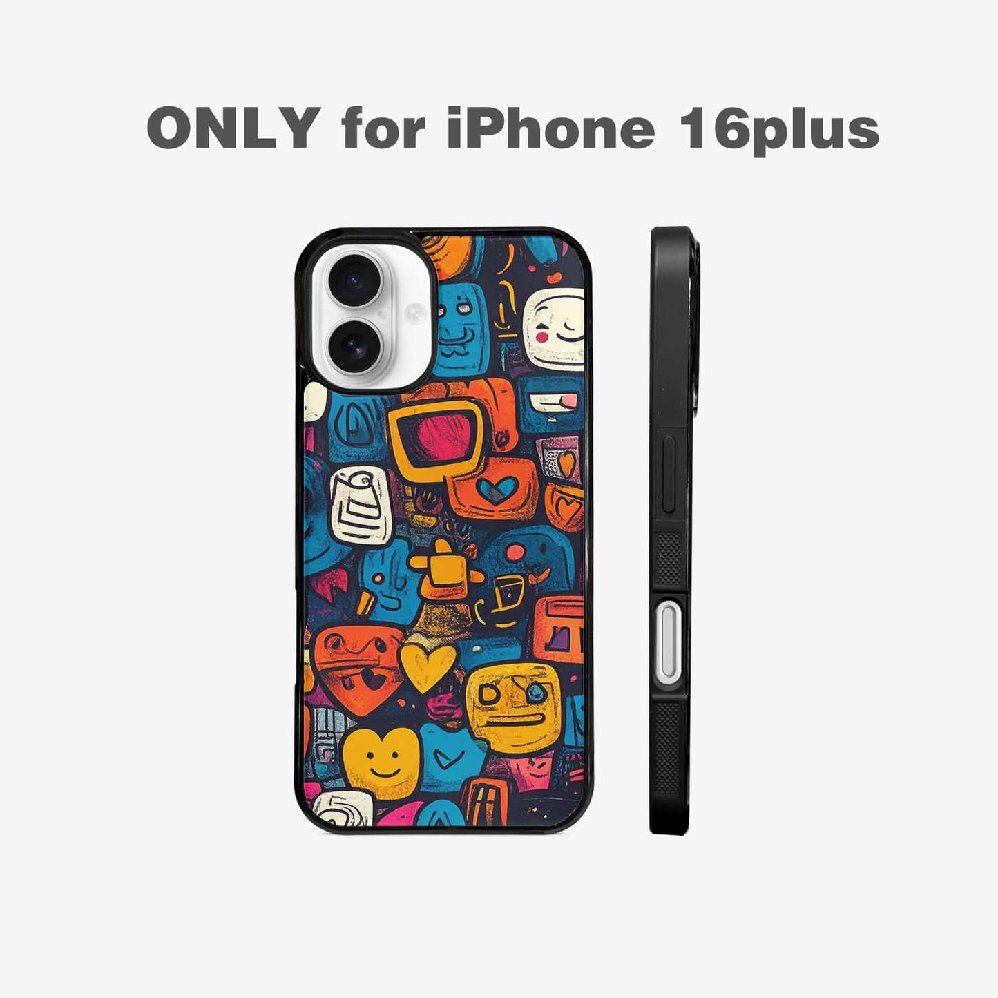 iPhone 16 Plus Case — Hand Drawn Icon Doodle Pattern Hundreds, Custom Print Case Cover