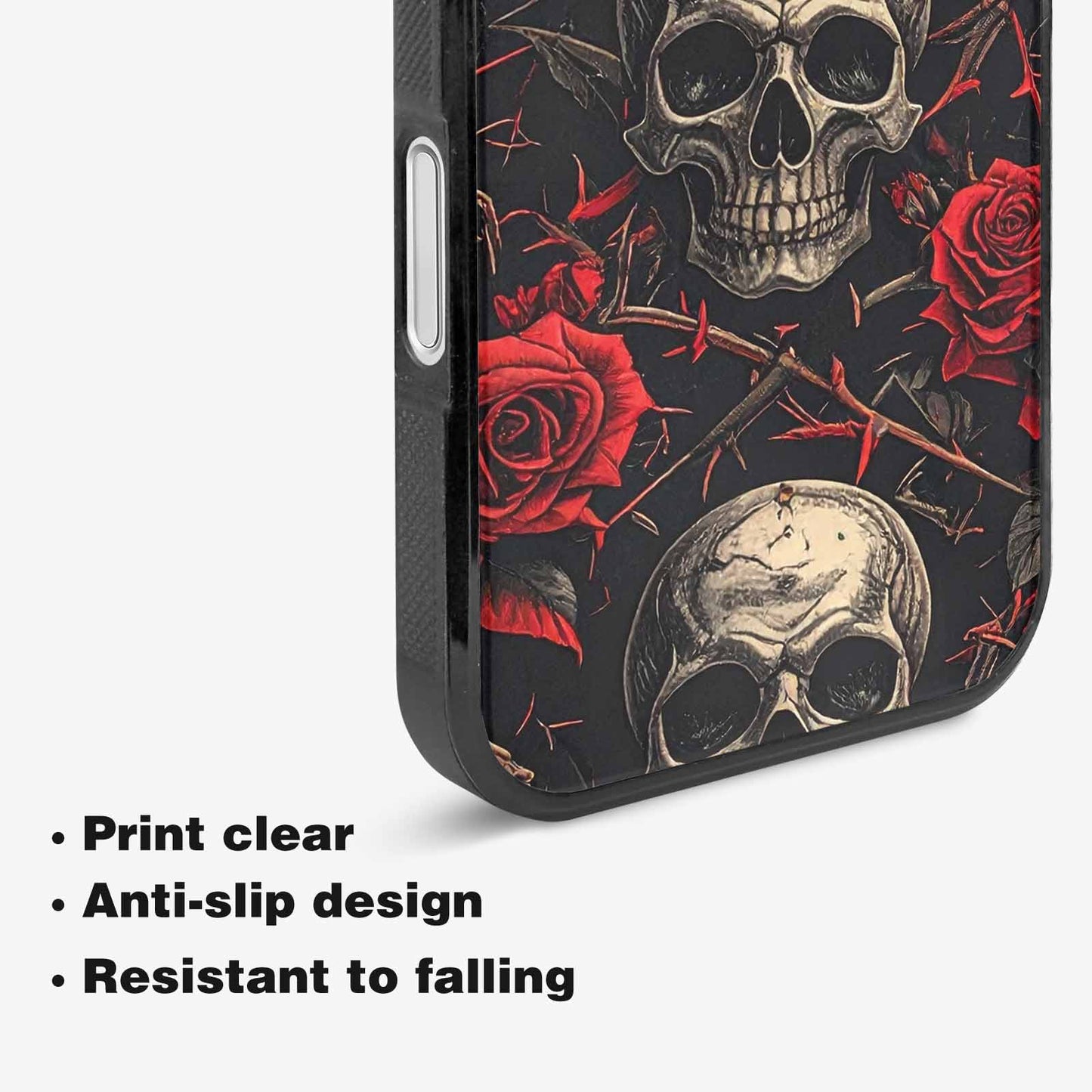 iPhone 16 Plus Case — Gothic Skulls Roses, Custom Printed Phone Case