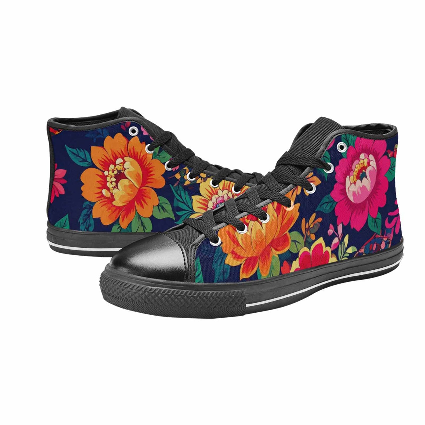 WOMEN'S Floral Snake Print High Top Canvas Vivid Custom Sneakers