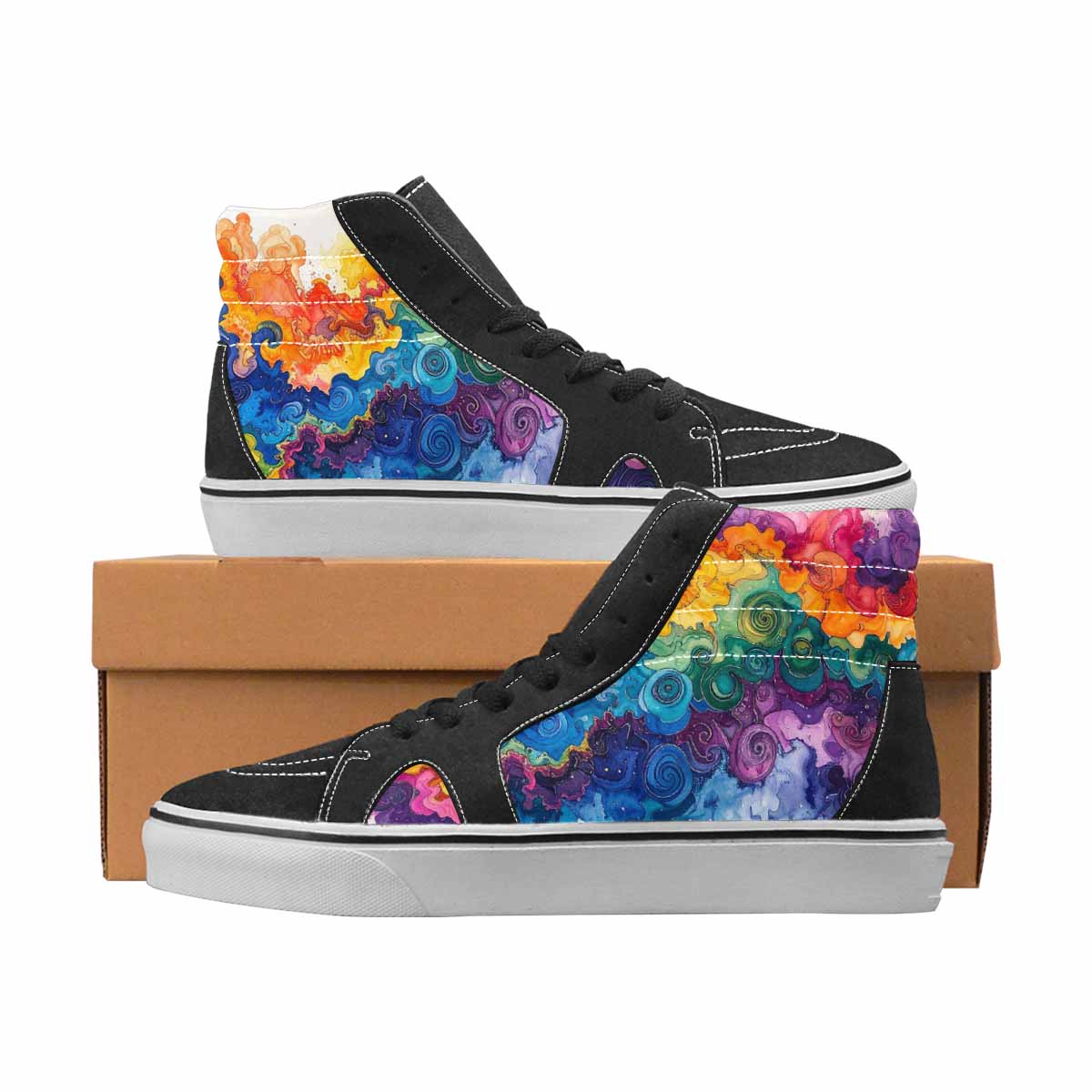 WOMEN'S Tie Dye Black & Blue Ink High Top Canvas Custom Fashion Wallpaper Art Original Art Sneakers