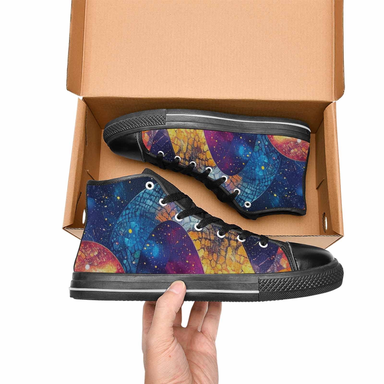MEN'S Galaxy Snake Print High Top Canvas Wallpaper Art Custom Shoes