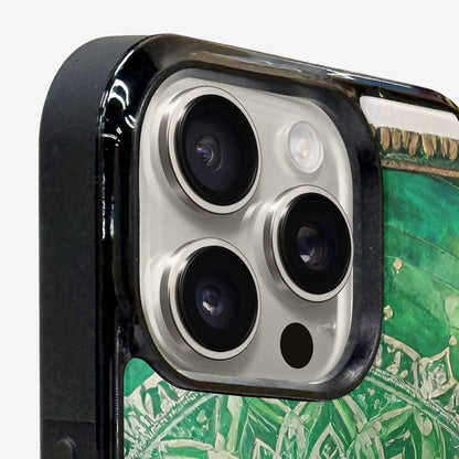 iPhone 16 Pro Max Case — Green Mandala Bohemian Print Edge To, Custom Printed Phone Case