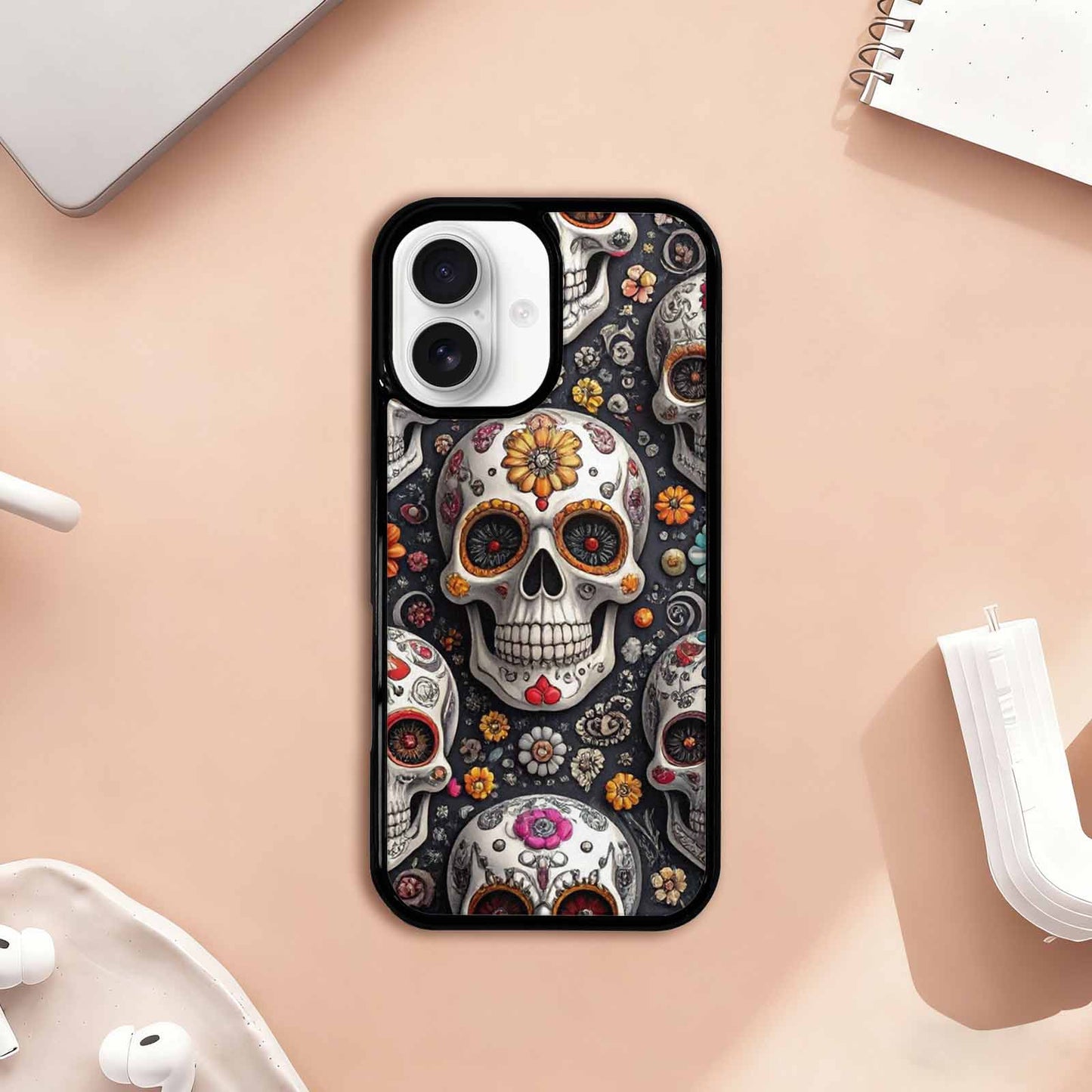 iPhone 17 Case — Greyscale Black And White Gothic Skulls, Custom Print Case Cover