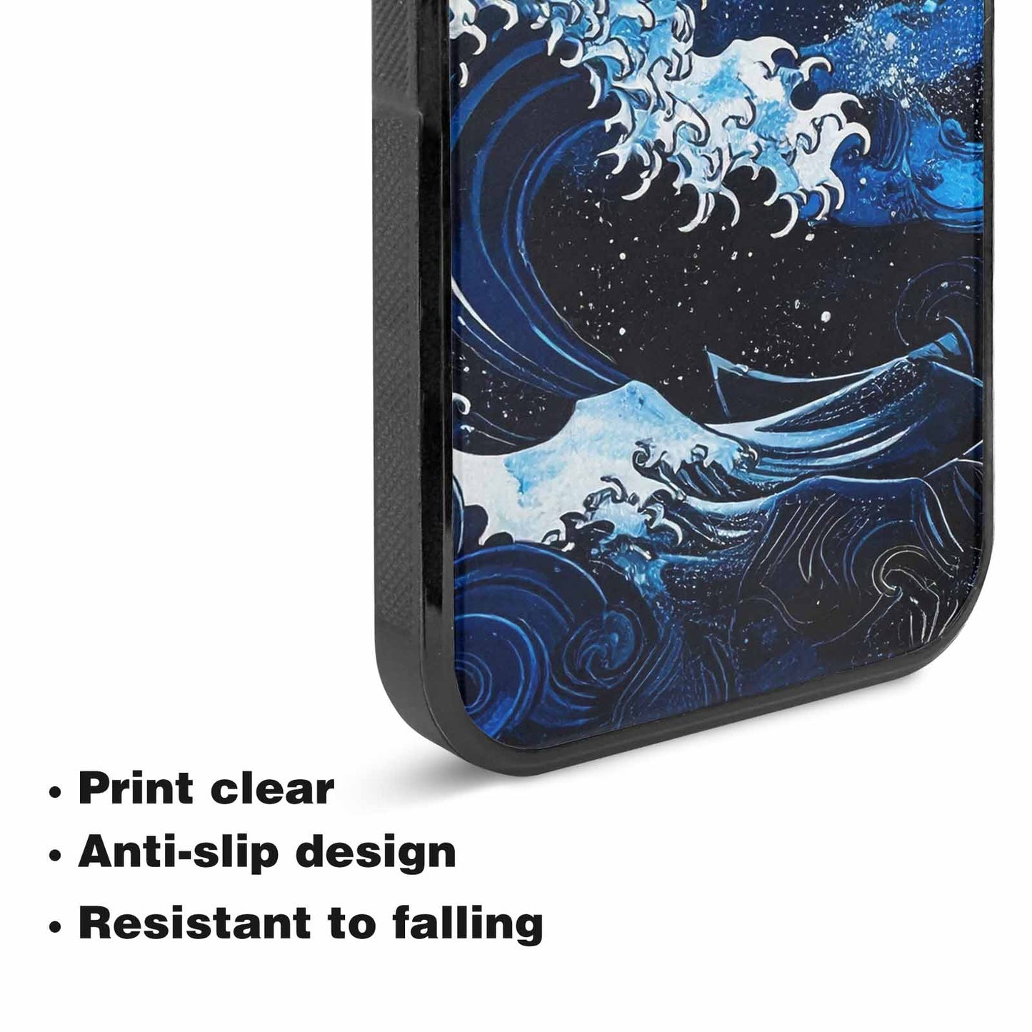 iPhone 15 Case — Nautical Wave Black Blue Ink Wave, Personalized Phone Case
