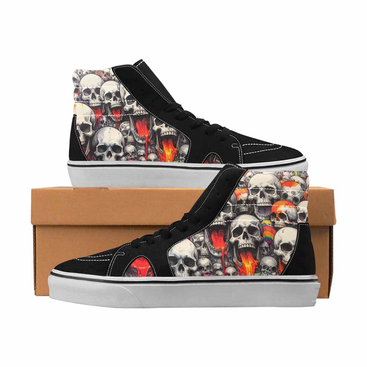 MEN'S Skulls Black & Red Ink High Top Canvas Bold Print Melting Art Custom Print Sneakers