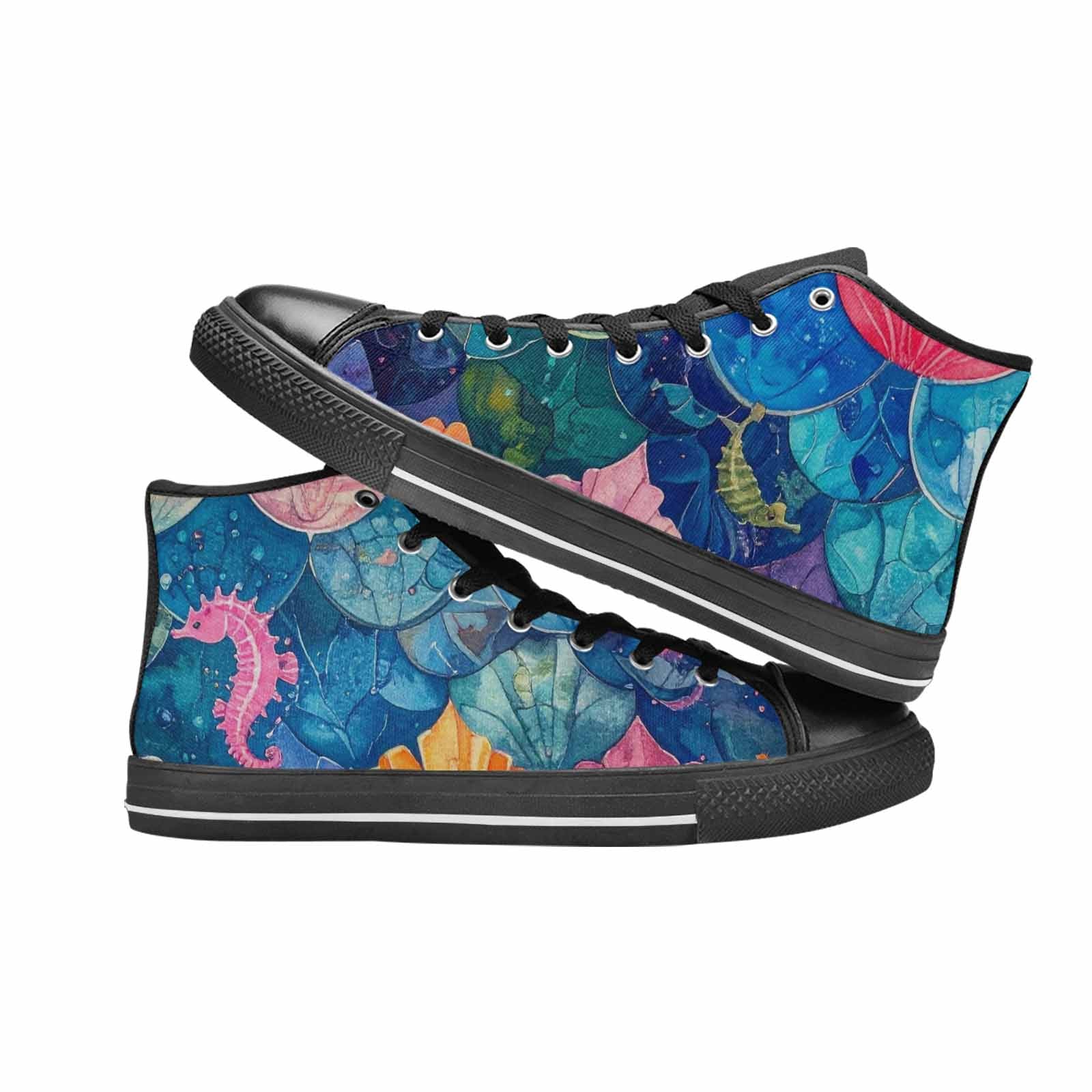 MEN'S Fish Scale Coral High Top Canvas Vibrant Chaos Sneakers