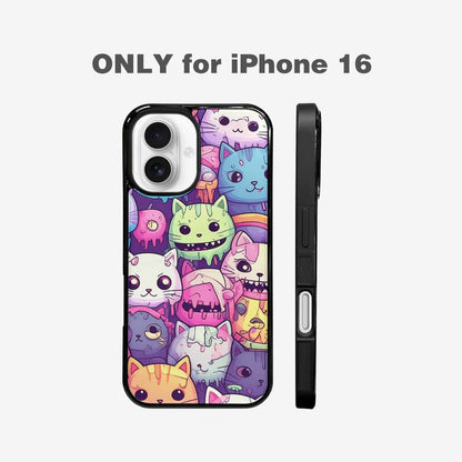 iPhone 16 Case — Pastel Gore Cat Character Pattern Hundreds, Custom Print Case Cover