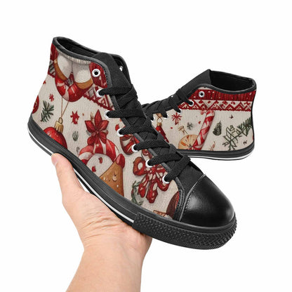 MEN'S Christmas Holly Snowflake High Top Canvas Wallpaper Art Custom Sneakers
