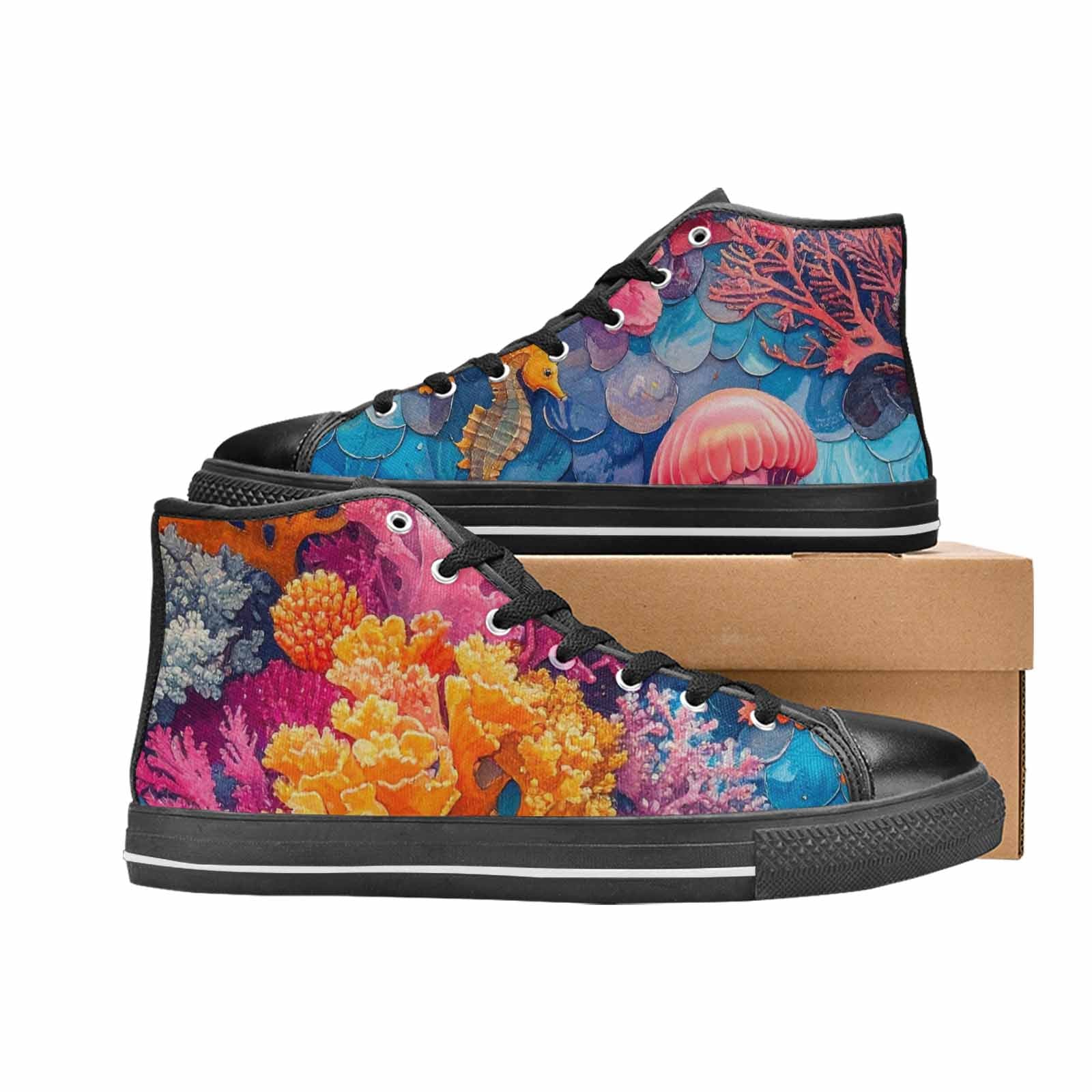 WOMEN'S Fish Scale Coral High Top Canvas Surreal Sneakers