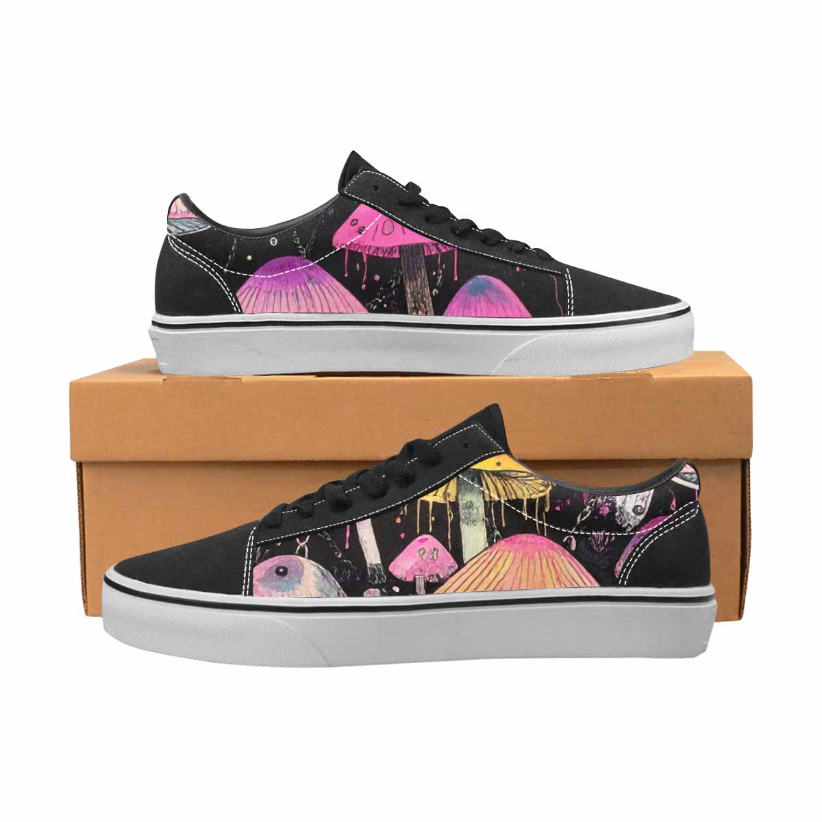 WOMEN'S Rainbow Drip Mushrooms Lace-Up Canvas Wallpaper Art Sneakers
