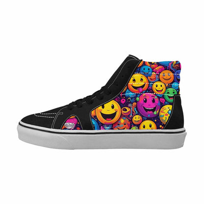 WOMEN'S Yellow Smiley Face High Top Canvas Aesthetic Sneakers