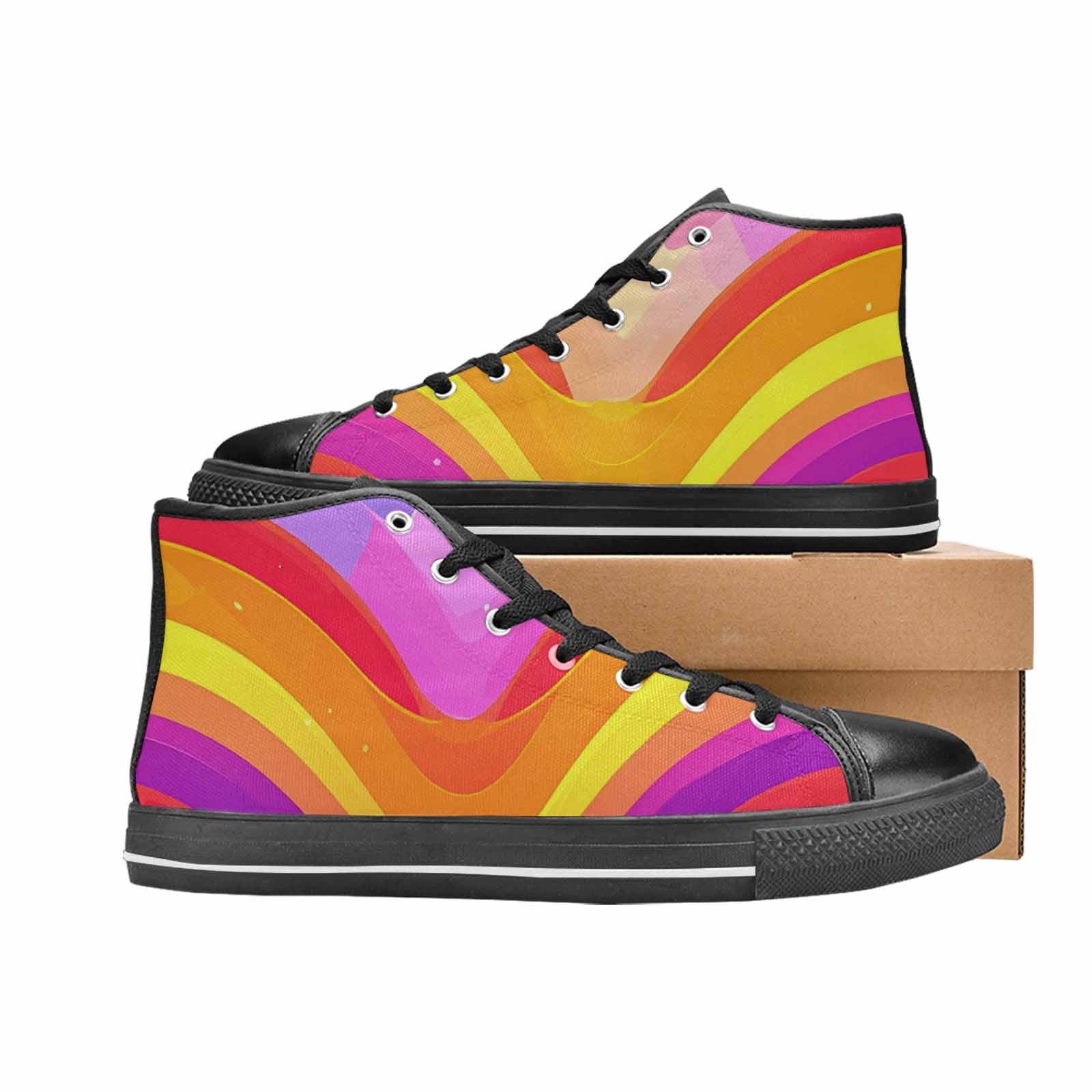 WOMEN'S Rainbow Pride High Top Canvas Vibrant Chaos Custom Sneakers