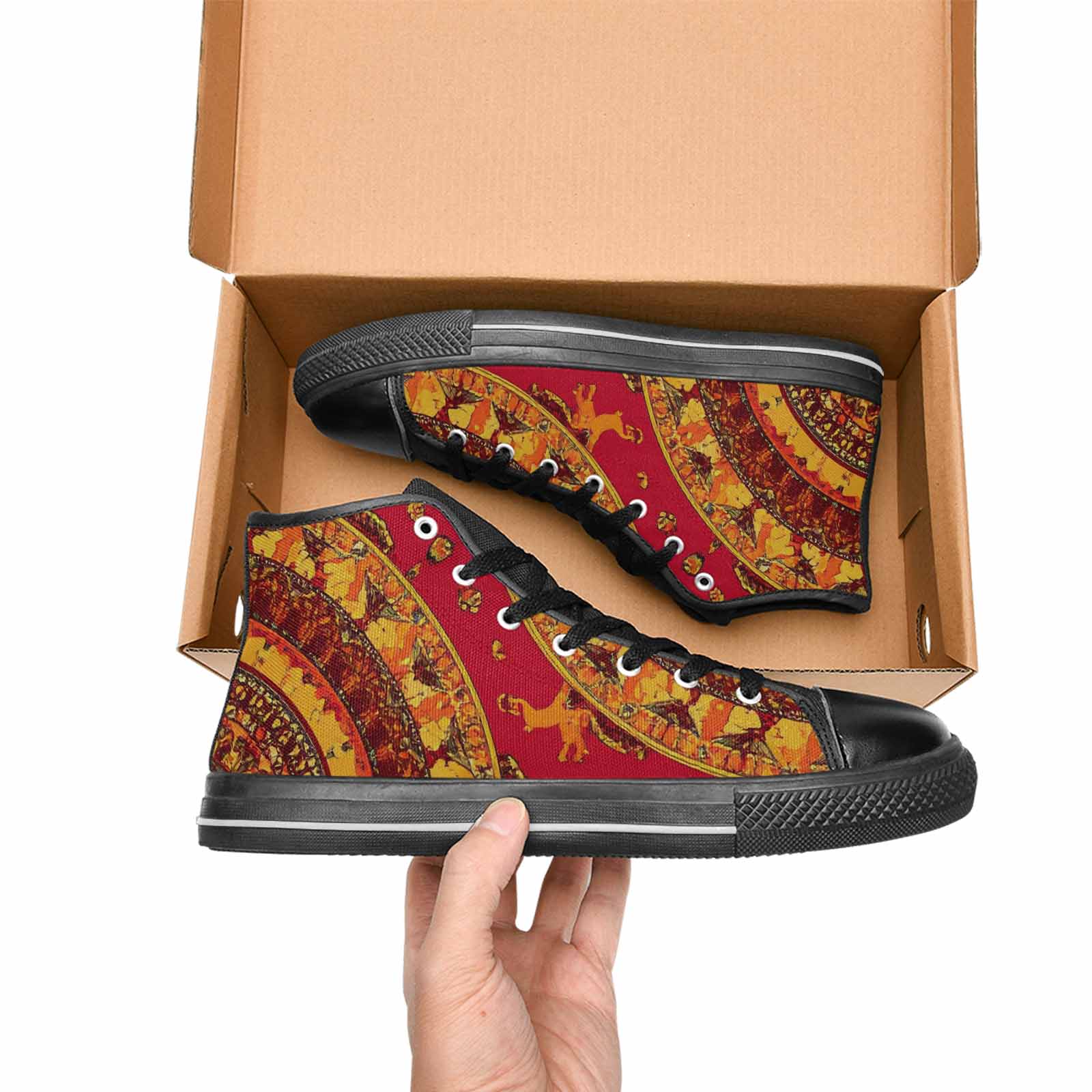 MEN'S Mandala Lions High Top Canvas Grunge Sneakers